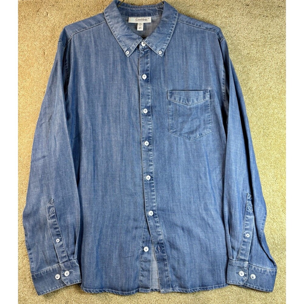 Coolibar Shirt Mens Large Blue Tencel Denim UPF 50 Lightweight Button Up